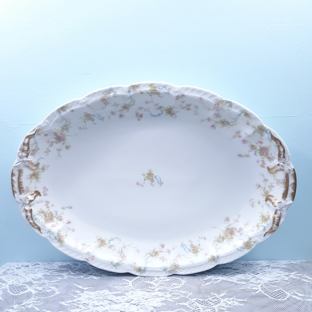 Haviland Limoges The Princess Large China Platter White Pink Gold Roses Floral